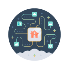 Different apps connected to a home representing data sync between HubSpot and other apps.